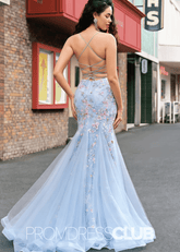 Jill | Light Blue Floral Mermaid Embroidered Tulle Prom Dress - Price #price_variant_lowest# - Light Blue Floral - PromDressClub